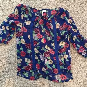 Blue sheer flower blouse